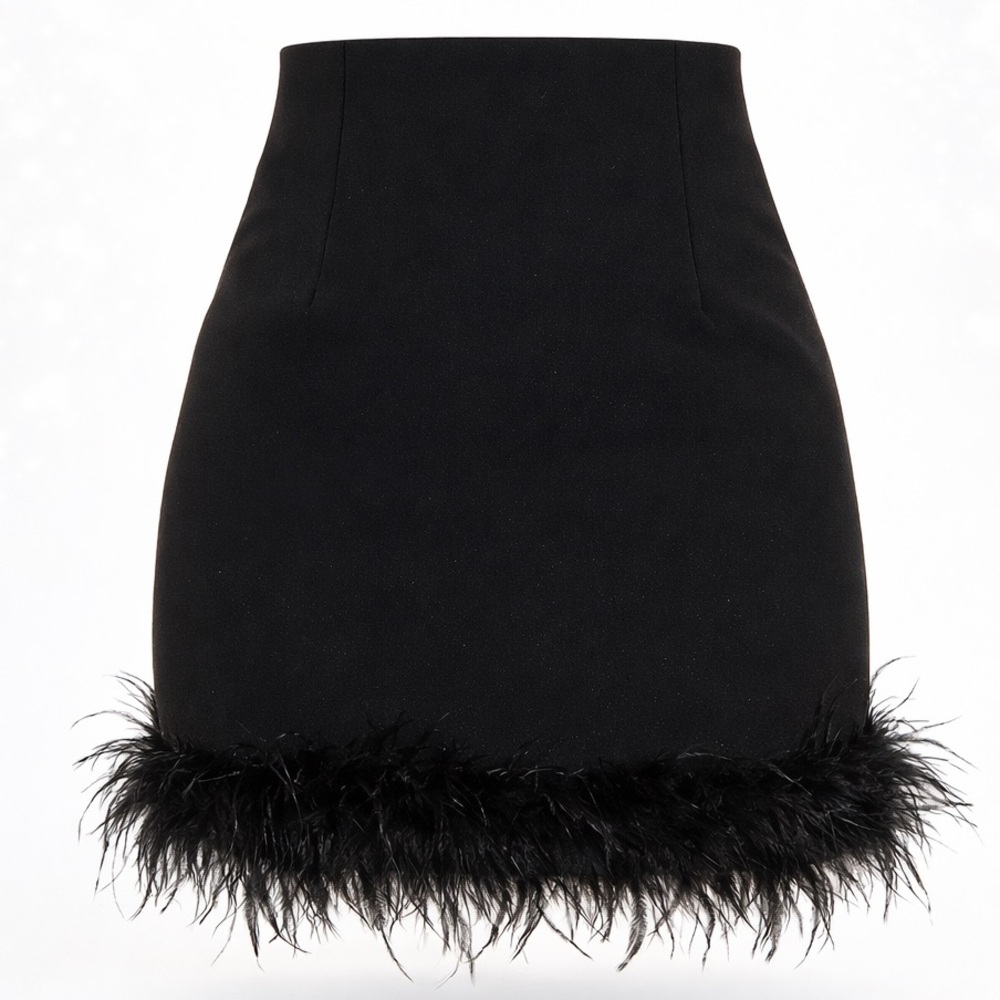 Lulus Celebratory Sweetie Black Ostrich Feather Mini Skirt Sz Small High Waist